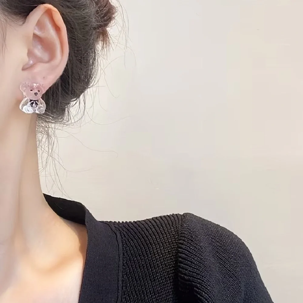 NEW Elegant Clear Bear Earrings. Unique Bear Earrings.  🐻  A7-241